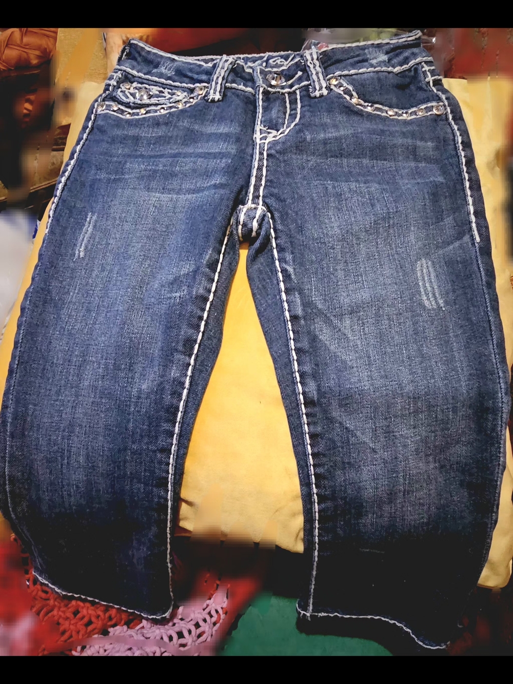 L.A. idol Women’s Skinny Jeans - Dark Blue with White Contrast Stitching